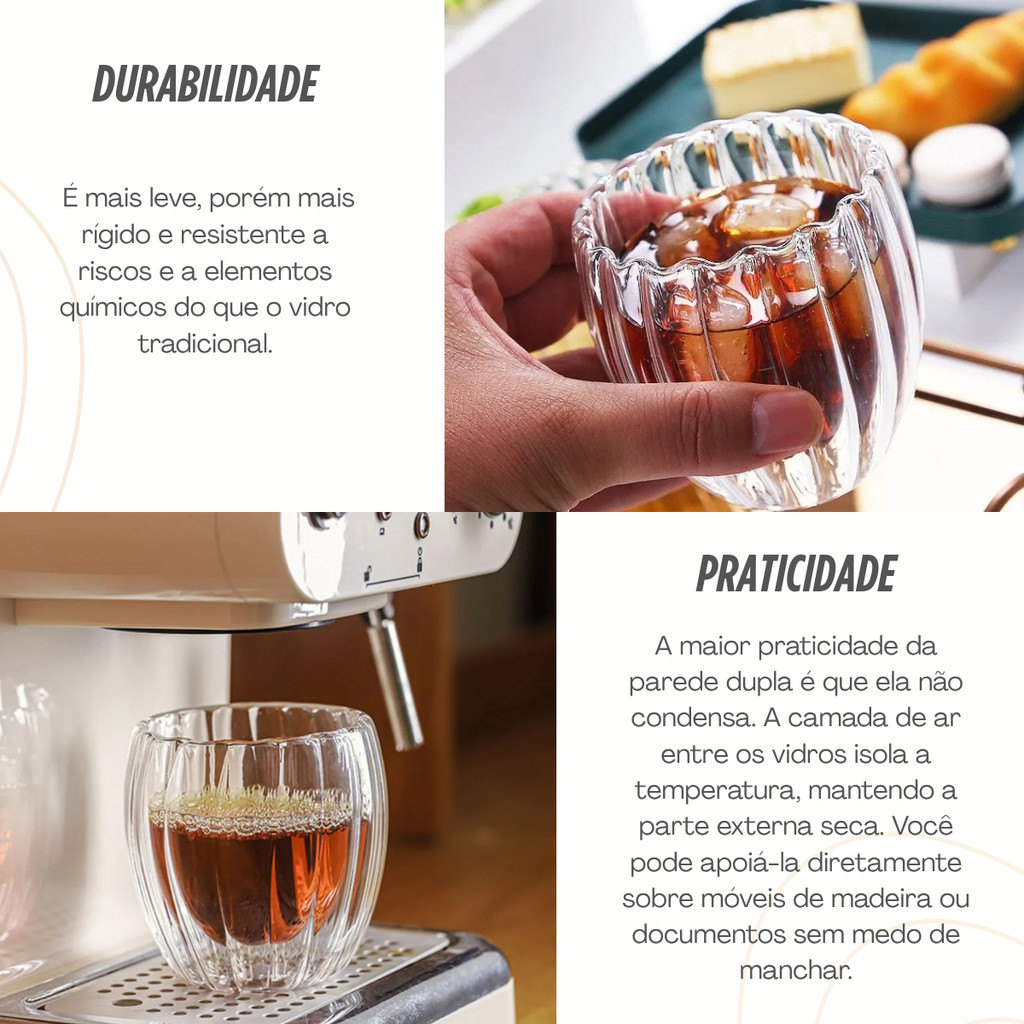 Copos Camada Dupla De Vidro 90ml Canelado Borasilicato Duplo Nespresso · foto 2