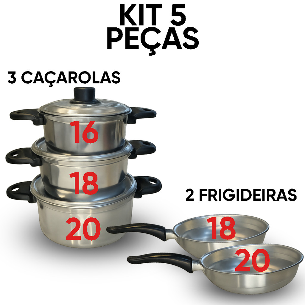 Kit jogo caçarola, de Panelas  em Alumínio, Polido grosso.