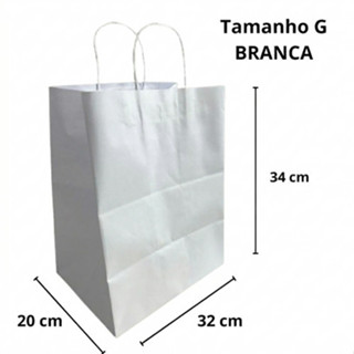 10 Sacolas de Papel 32 x 20 x 34 - Com Alça Tamanho G / Branco em Oferta na Shopee