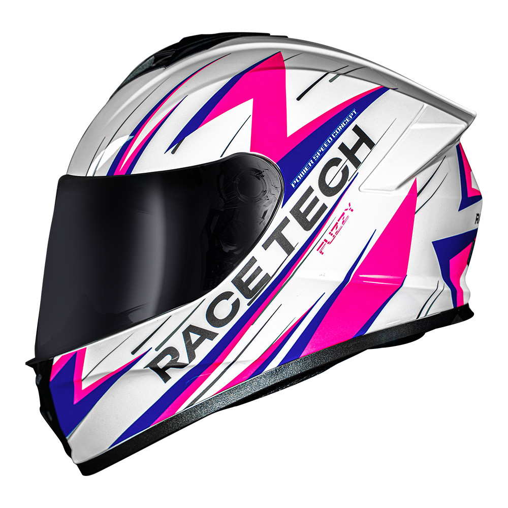 Capacete Race Tech Hit Fuzzy Branco e Rosa Mais Viseira Camaleão Vermelha