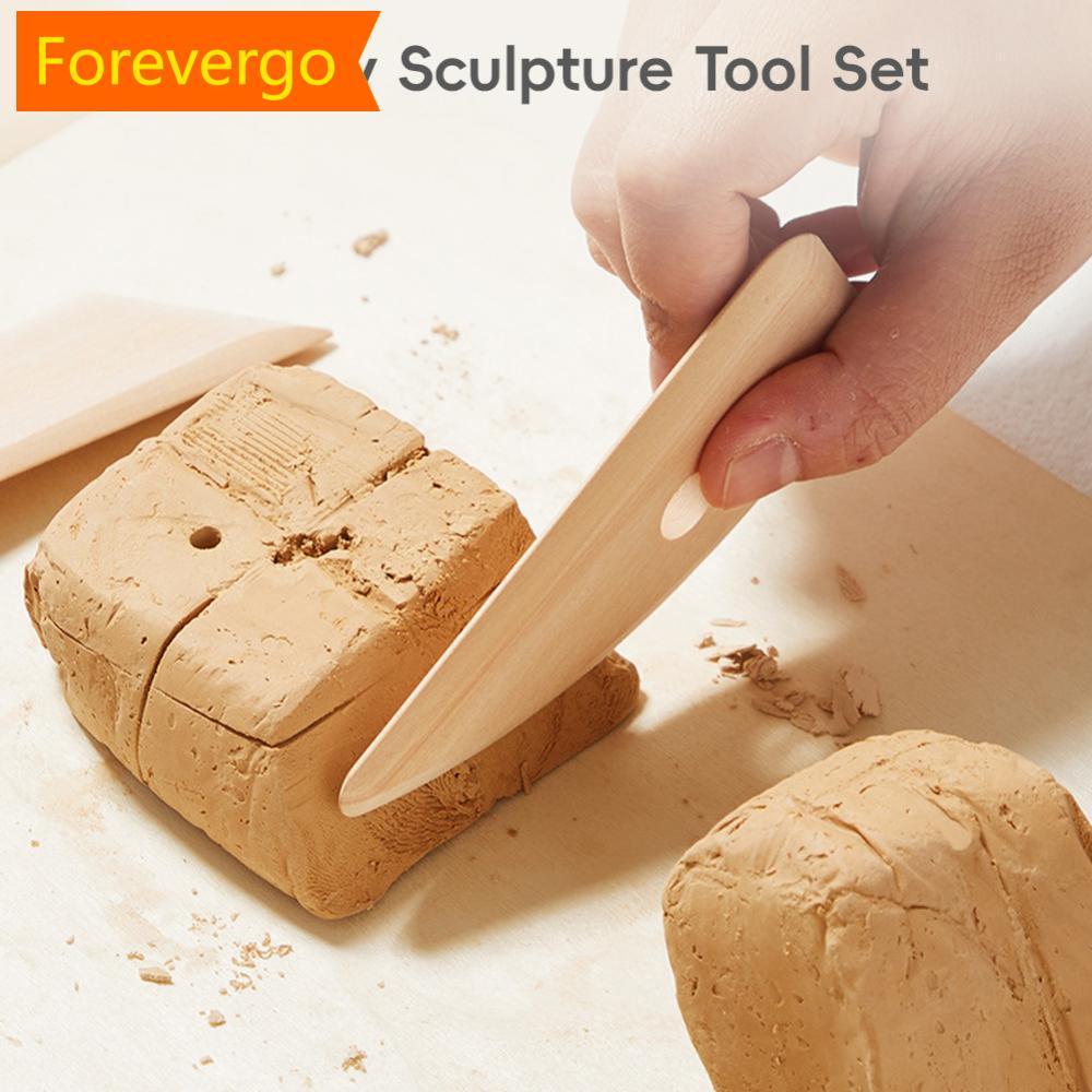 forevergo Conjunto De Ferramentas De Escultura Em Argila De Madeira Com 5 Peças Kit Cerâmica Cabo Natural Para Raspagem 