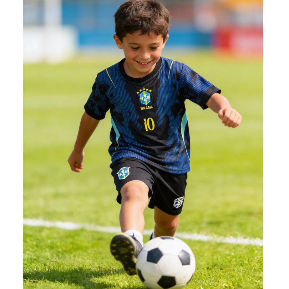 Conjunto Juvenil Infantil Unissex Camiseta e Shorts Amarelo - Azul - LANÇAMENTO