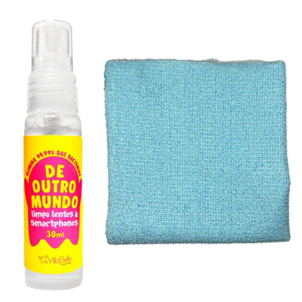 Kit Limpa Bacterias Lentes e Celulares com Pano Microfibra Cor:Azul Claro