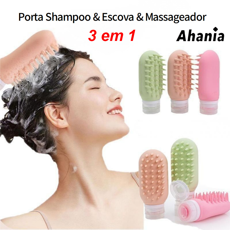 Porta Shampoo De 90ml E Escova Para Lavar Cabelo, Massageador de Rosto Silicone 3 Em 1, com dois lados de Escova