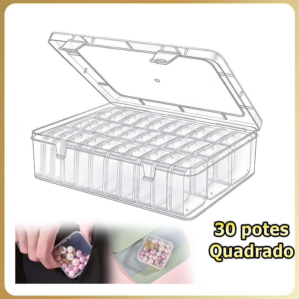 Caixa organizadora para pintura com diamantes com 30 potes quadrada para miçangas strass para unhas e strass