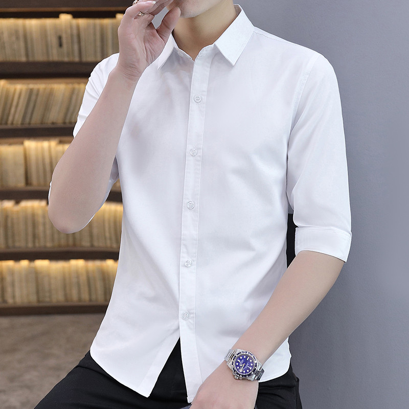Camisa masculina de manga curta de verão negócios branco camisa de manga de três quartos na moda masculina Casual bonito