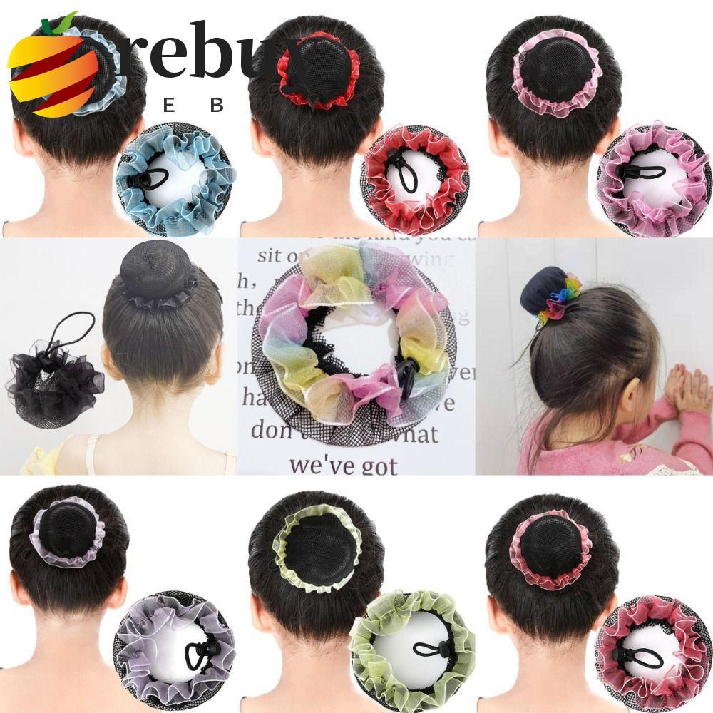 REBUY1 Rede De Cabelo Elástica , Faixas De Cabeça De Renda , De Balé Ajustável , Capa De Coque De Menina Dançante
