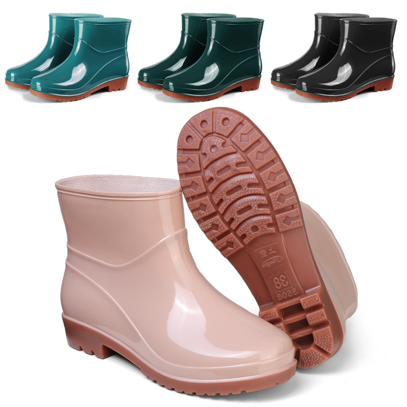 2026 Novo estilo Top Plástico 3508 Botas de chuva de tubo curto Sapatos de água femininos Tubo baixo Sola grossa de PVC