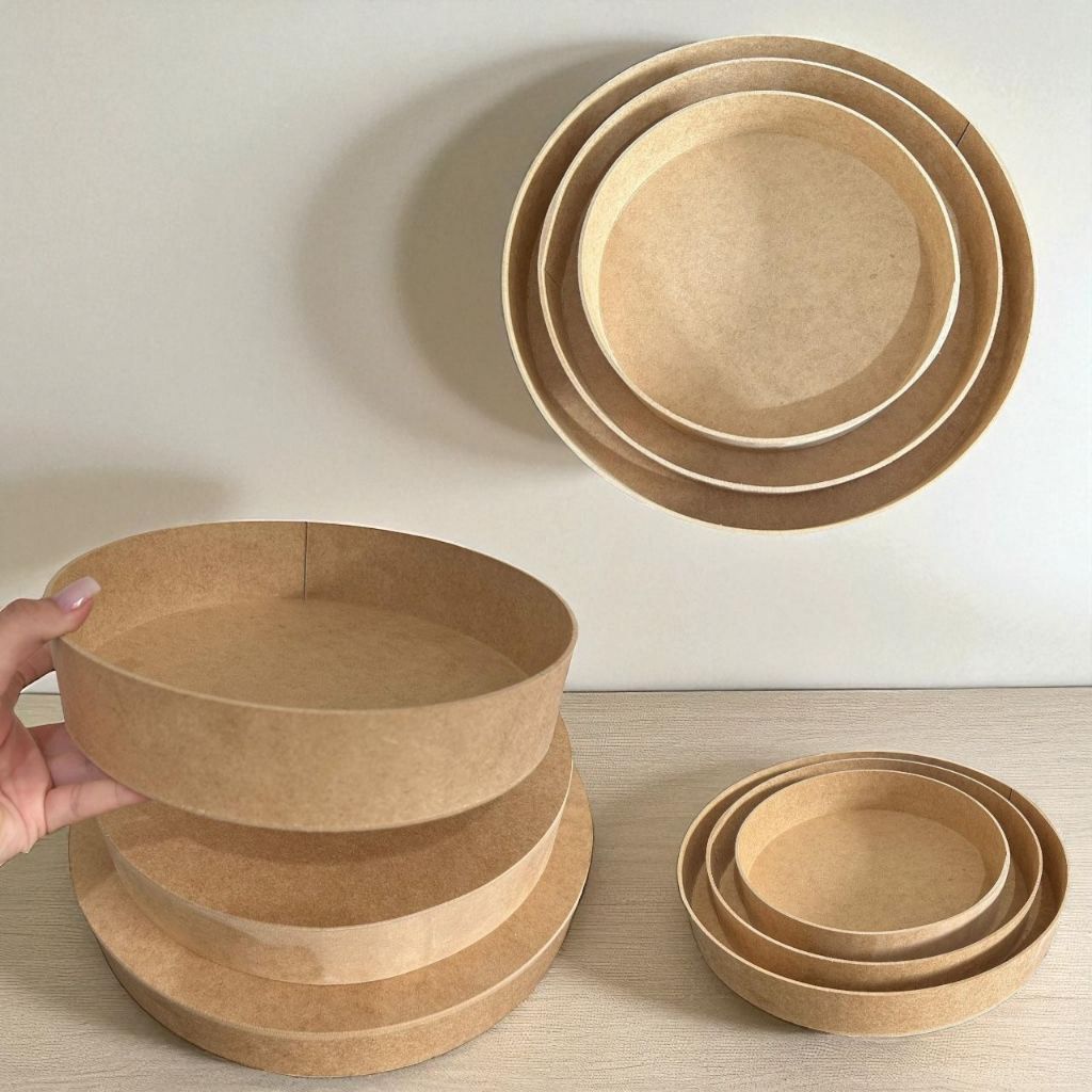 Kit 20un Bandeja 30X5 MDF Cru Cesta Decorativa Presenteável Caixa Redonda Artesanato