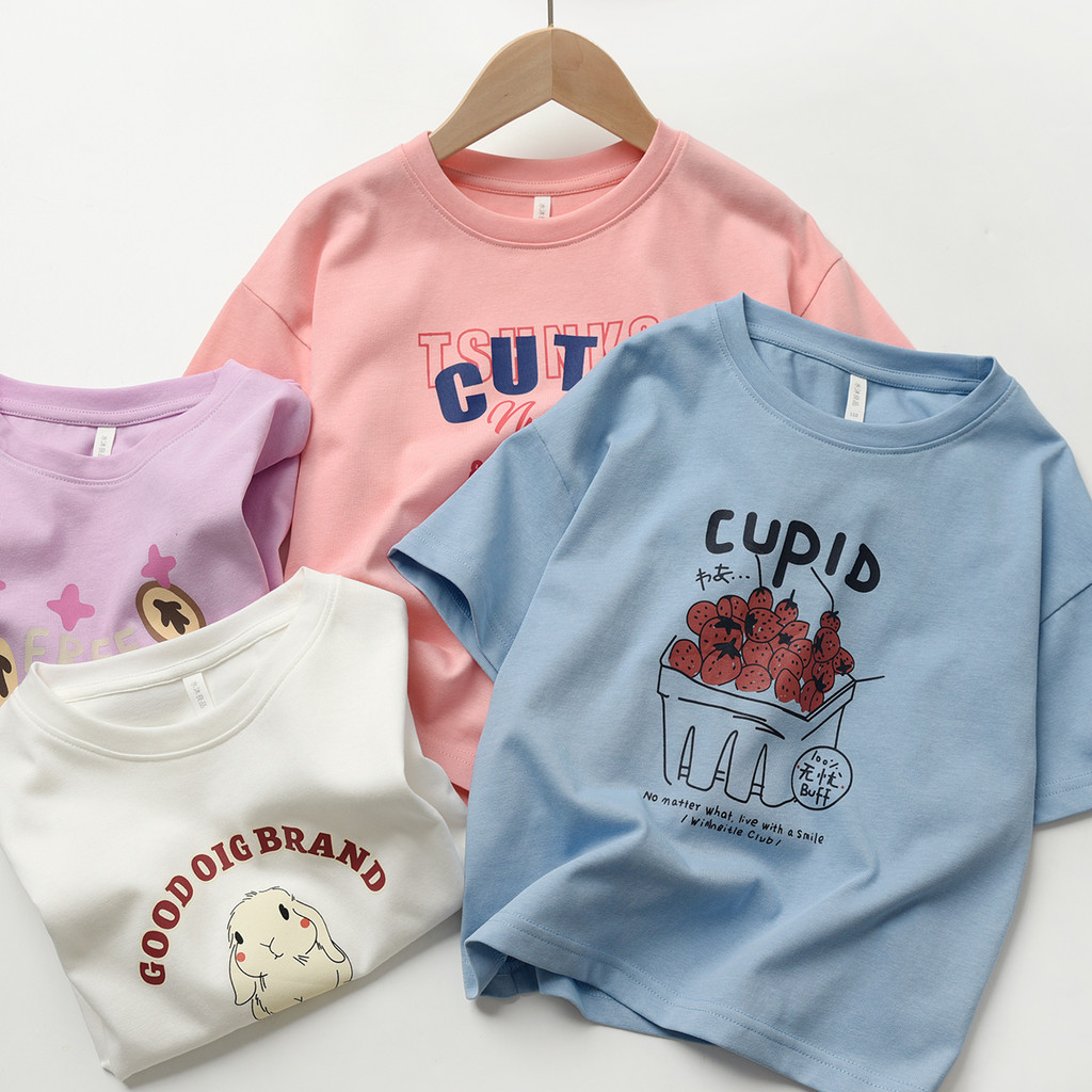 Crianças crianças algodão em torno do pescoço de manga curta meninos meninas impresso dos desenhos animados camisetas mé