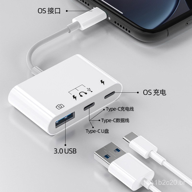 Leitor de cartão OTG para celular três em um USB 3.0, disco U, tipo-C, fone de ouvido digital, disco rígido, cartão de m