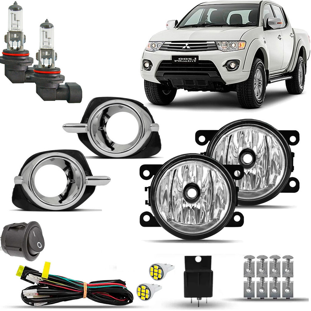 Kit Farol Milha Neblina Auxiliar Farolete Cibie Completo Triton L200 2014 15 16 Moldura Cromo