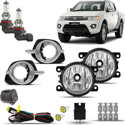 Kit Farol Milha Neblina Auxiliar Farolete Cibie Completo Triton L200 2014 15 16 Moldura Cromo