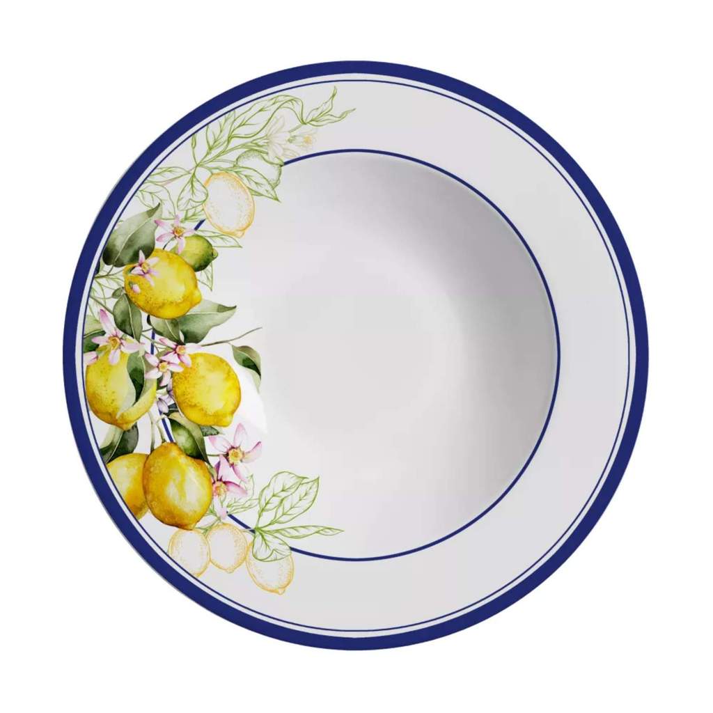 Conjunto 4 Pratos Fundo Risoto Massa Branco Limão Sorrento Cerâmica Alleanza