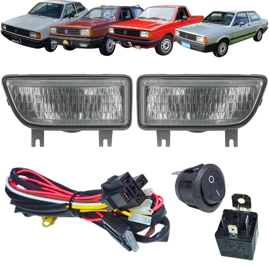 KIT FAROL AUXILIAR MILHA GOL PARATI SAVEIRO VOYAGE 87 A 94 PAR COM CHICOTE LENTE VIDRO