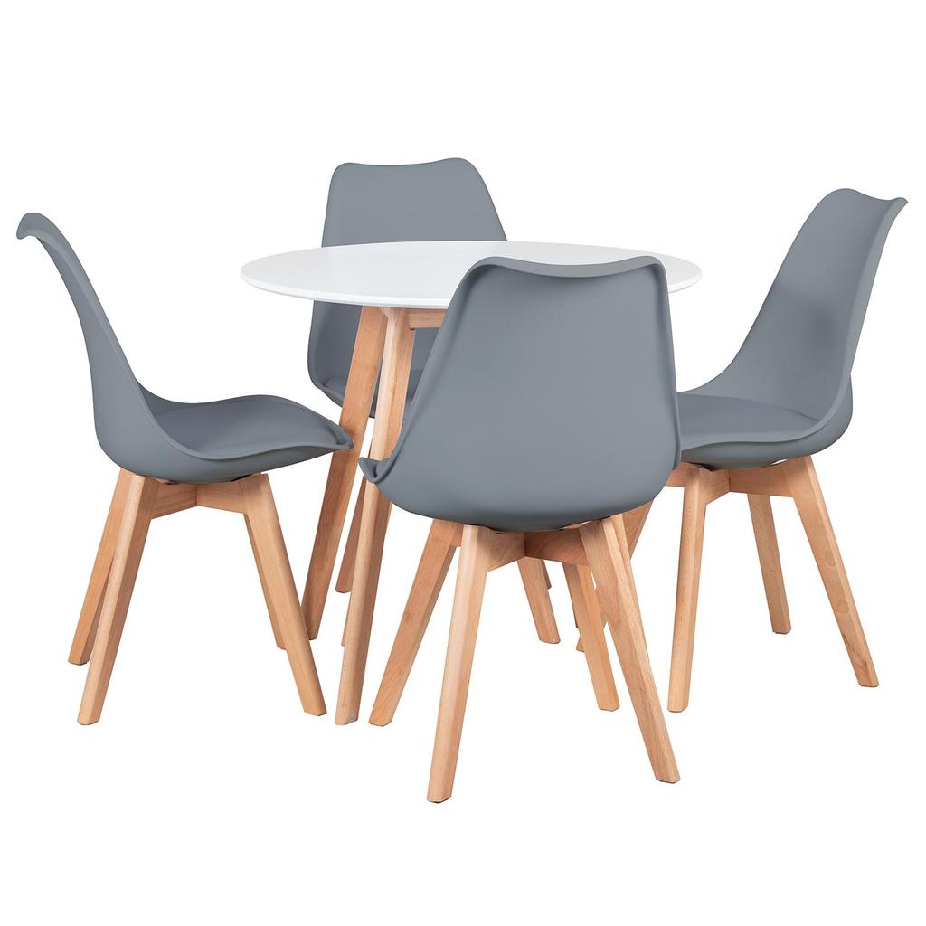 Mesa de jantar redonda 80 cm + 4 cadeiras Leda