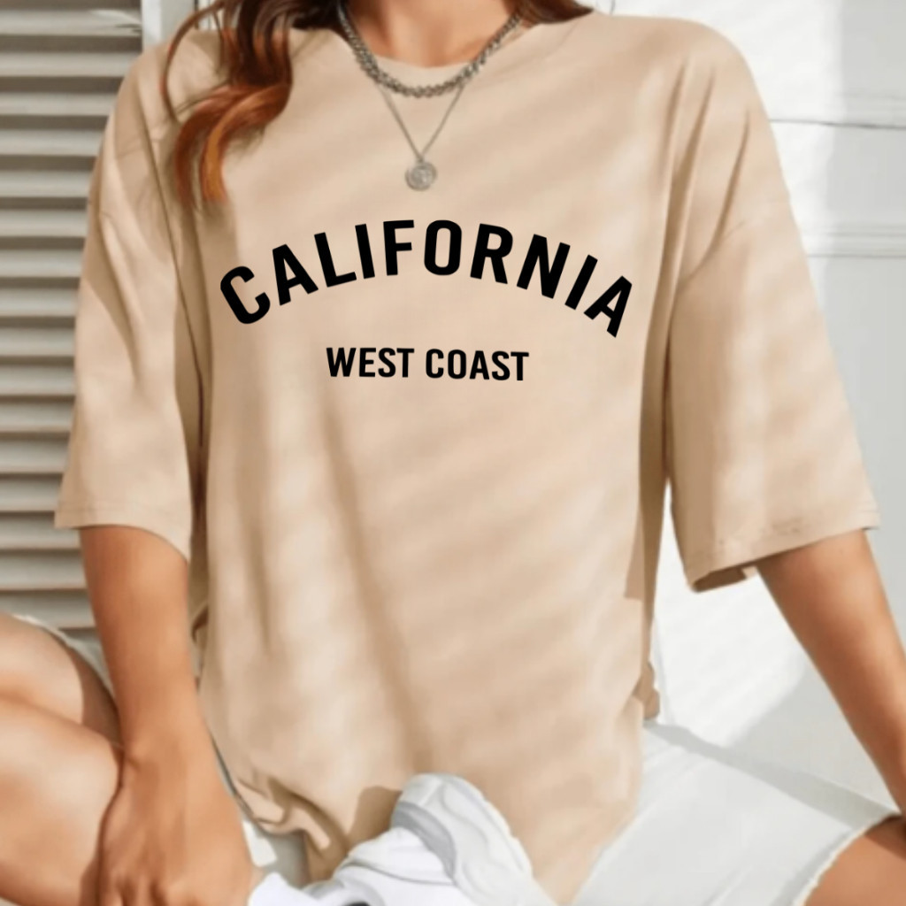Camiseta Feminina Oversized California Streetwear em Algodão Malha Premium Confortável