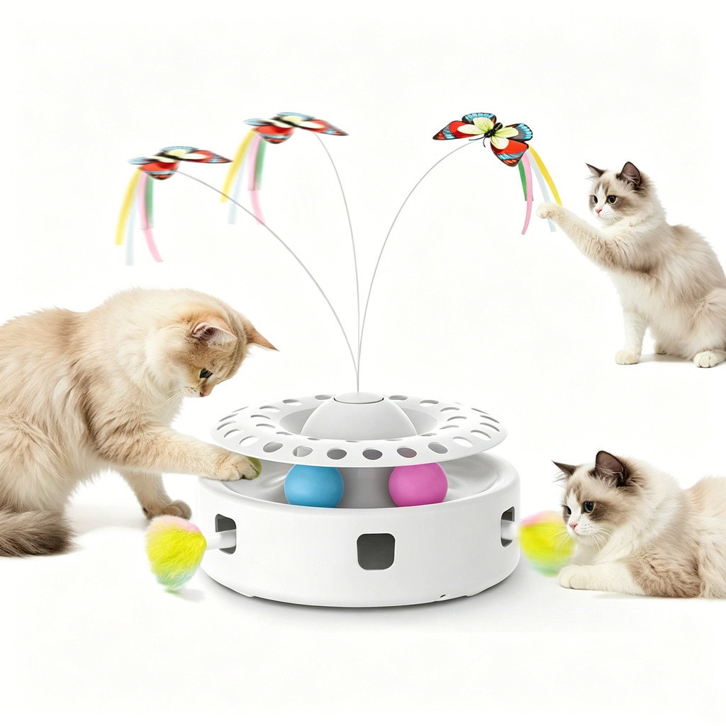 Newpet Brinquedo Interativo P/ Gatos Disco Corre Bolinhas corre Torre De Bolinhas com borboleta