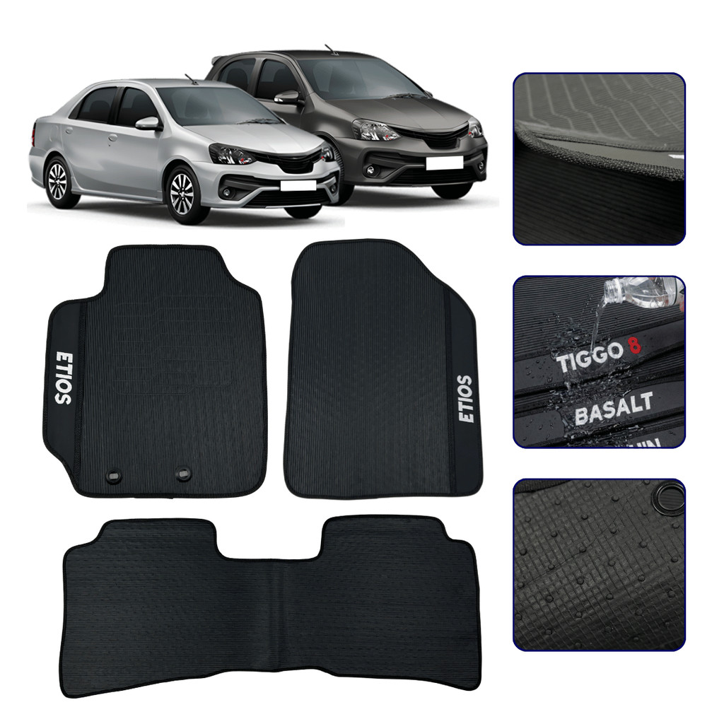 Jogo de Tapete Emborrachado para Etios Hatch Sedan Todos os Anos Impermeavel Automotivo
