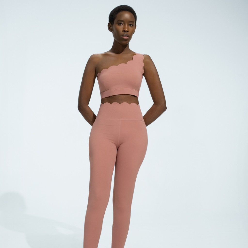 Conjunto de fitness suave para a pele com design de costas de renda de um ombro só, conjunto de yoga com sutiã esportivo — imagem 2 de 2