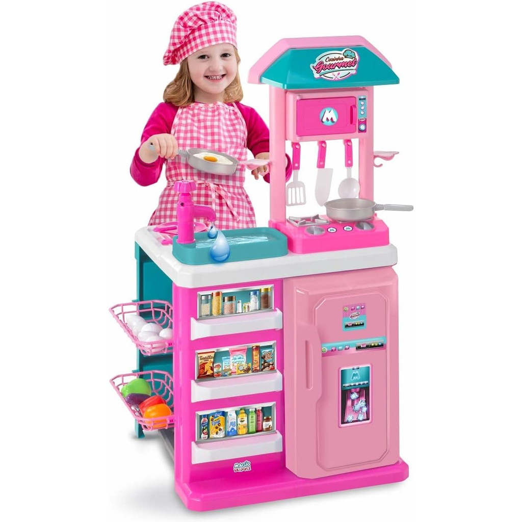 Cozinha Infantil Completa Rosa Sai Água Magic Toys Gourmet Com Acessórios RealistaTransforme a brincadeira em uma experi