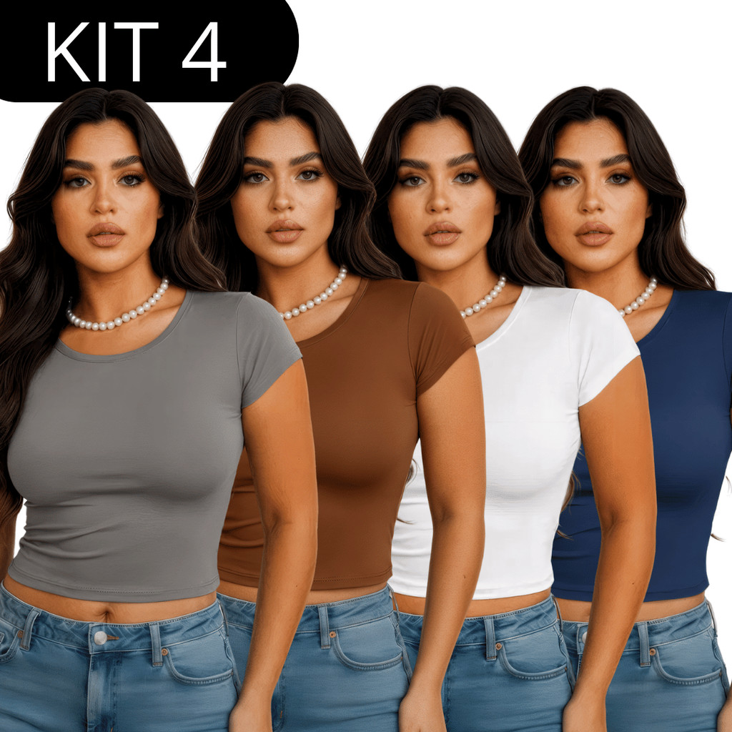 Kit 4 Baby Tee Feminina Casual e Fitness Manga Curta Feminina - Blusa Slim Fit Verão Ajuste perfeito varias cores