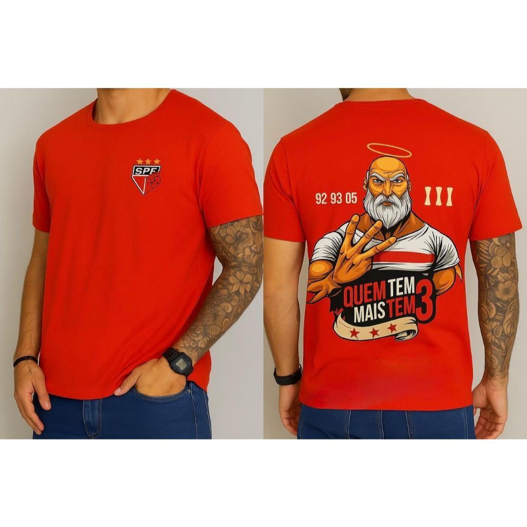 Camisa Camiseta SPFC - O Mundo é seu torcedor Tricolor Soberano Rosto100% Algodão