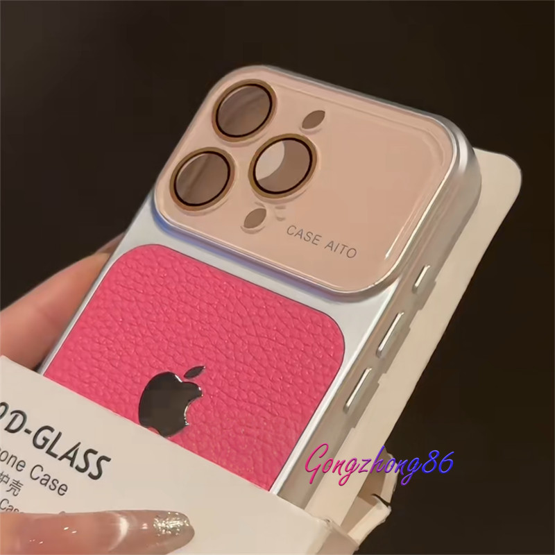 Pele De Lichia Padrão Couro À Prova De Choque Caso Para iPhone 16 Pro Max 14 15 17 Capa De Lente De Vidro Cristal em Oferta na Shopee
