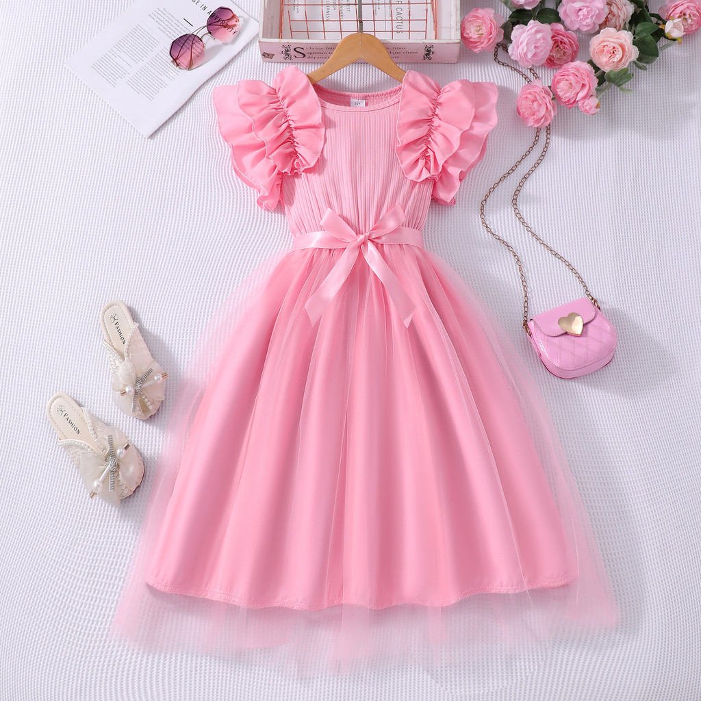 3-12Y Crianças Menina Vestido De Princesa Verão Manga Curta Doce Bonito Malha Vestidos Da Criança Festa Aniversário 4 5 — imagem 2 de 2