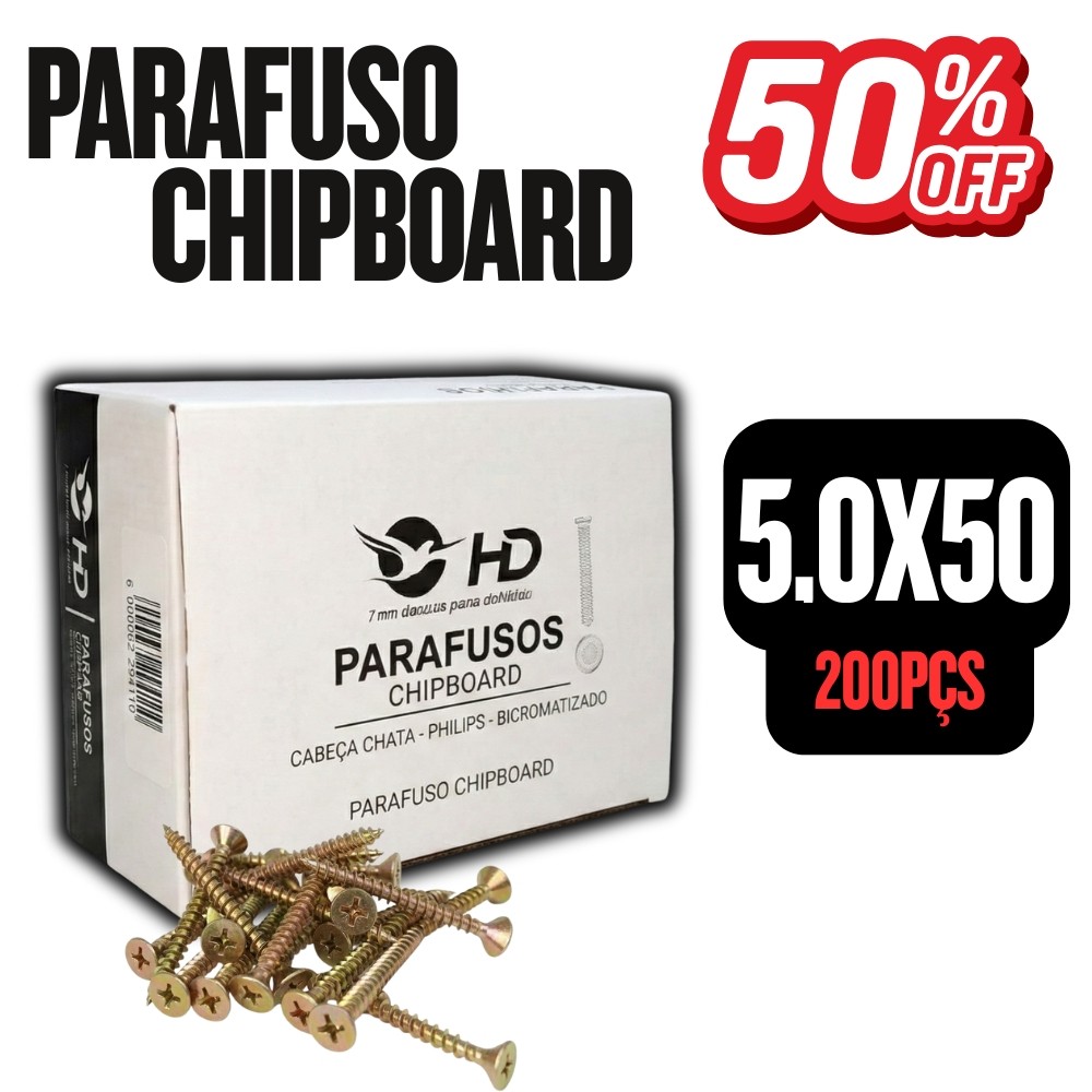 TOP Parafuso Chipboard 5,0x50 HD Caixa 200 Und em Oferta na Shopee