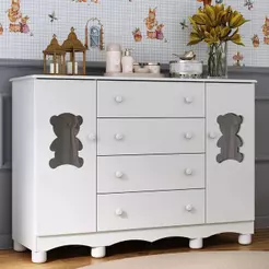 Cômoda Infantil 125cm 2 Portas com Vidro e 4 Gavetas Ternura Multimóveis MP4480
