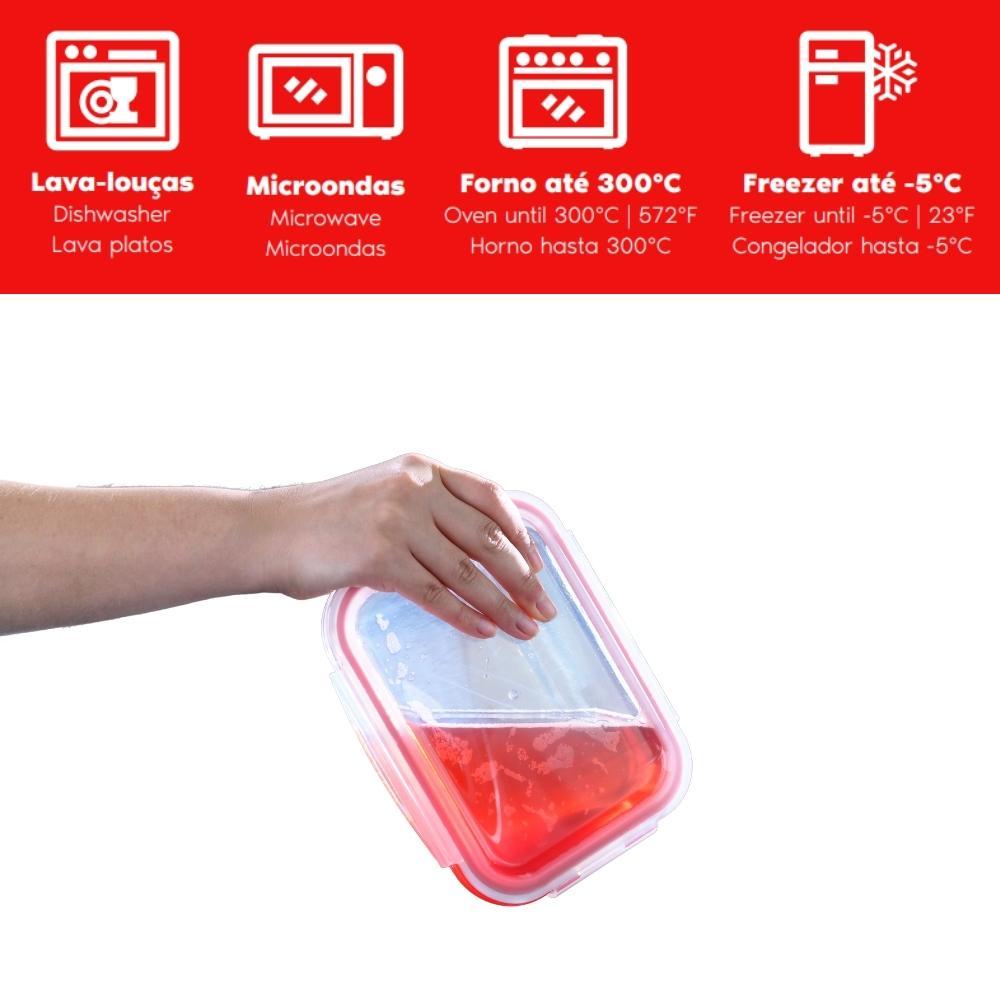 Detalhes do Kit com 3 Potes de Vidro Herméticos Quadrados 520ml Invicta