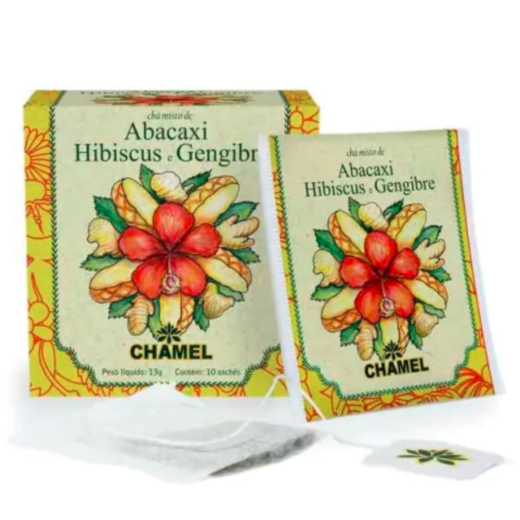 Sache Chá Abacaxi com Hibiscus e Gengibre 13g - CHAMEL