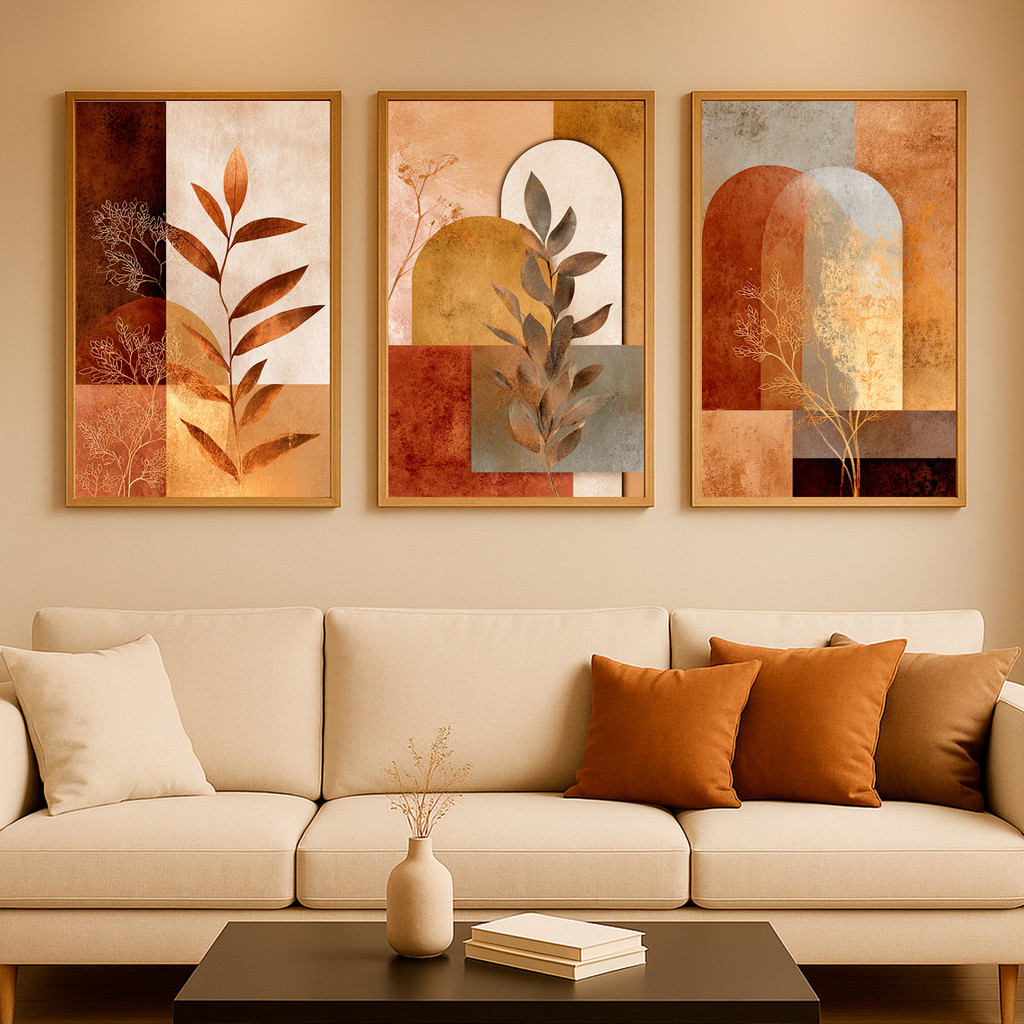 Quadro Decorativo 3 Peças Trio Folhagem Decoração Quarto Sala Copa Escritórios Hall Moderno minimalista em Oferta na Shopee