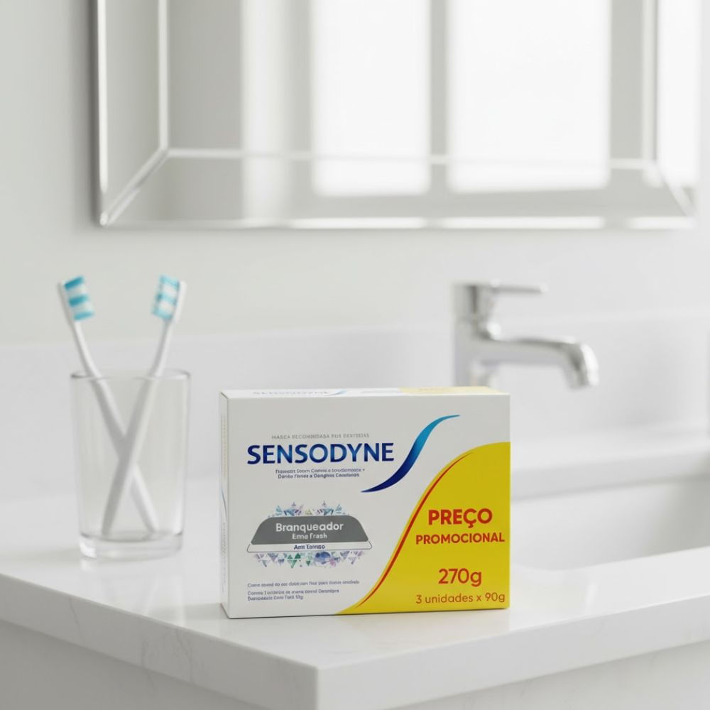 Detalhes do Kit Leve 3 Pague 2 Sensodyne Branqueador Extra Fresh Creme Dental para Dentes Sensíveis 90g