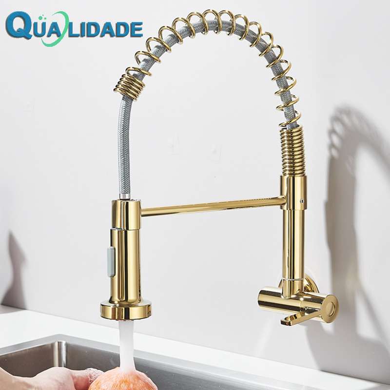 Torneira De Cozinha Parede Giratória 360°, De Aço Inoxidável 304 Dourado