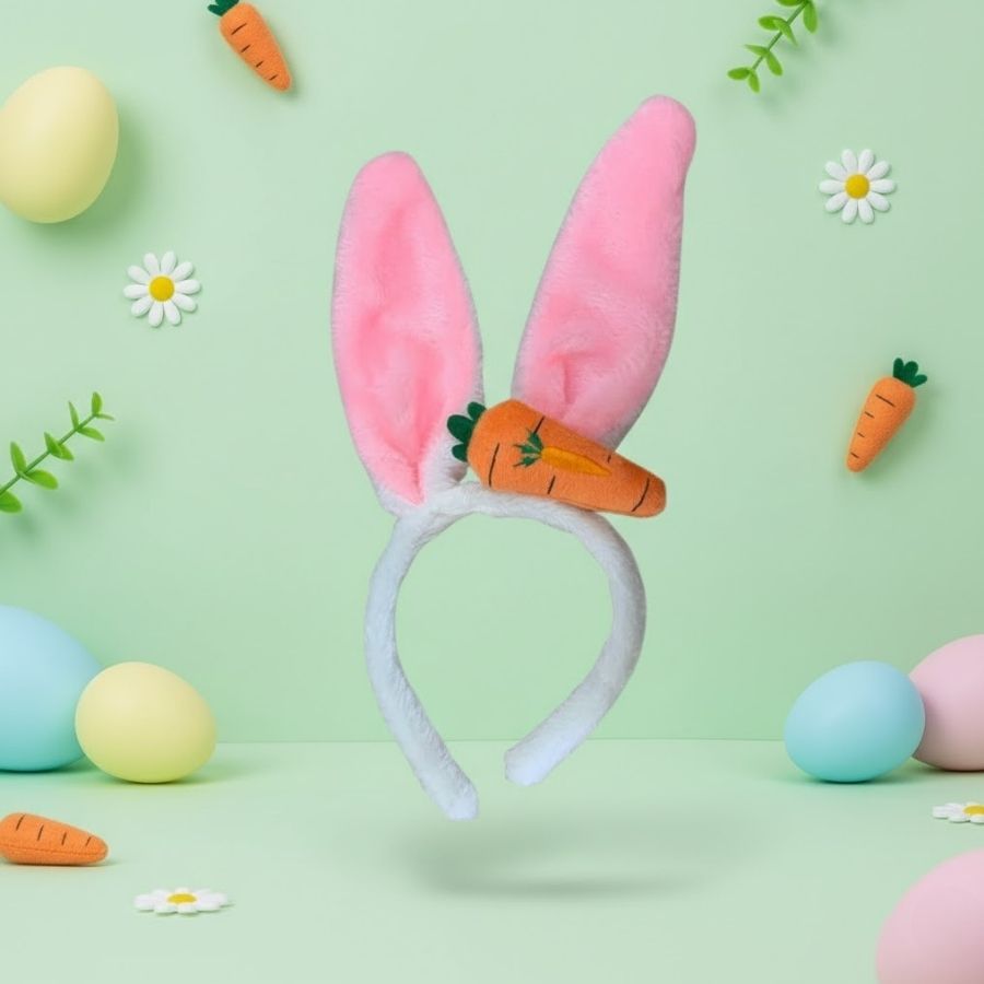 Tiara de Orelha de Coelho de Páscoa - Branco com Rosa - 29x12cm - 1 unidade - Rizzo em Oferta na Shopee