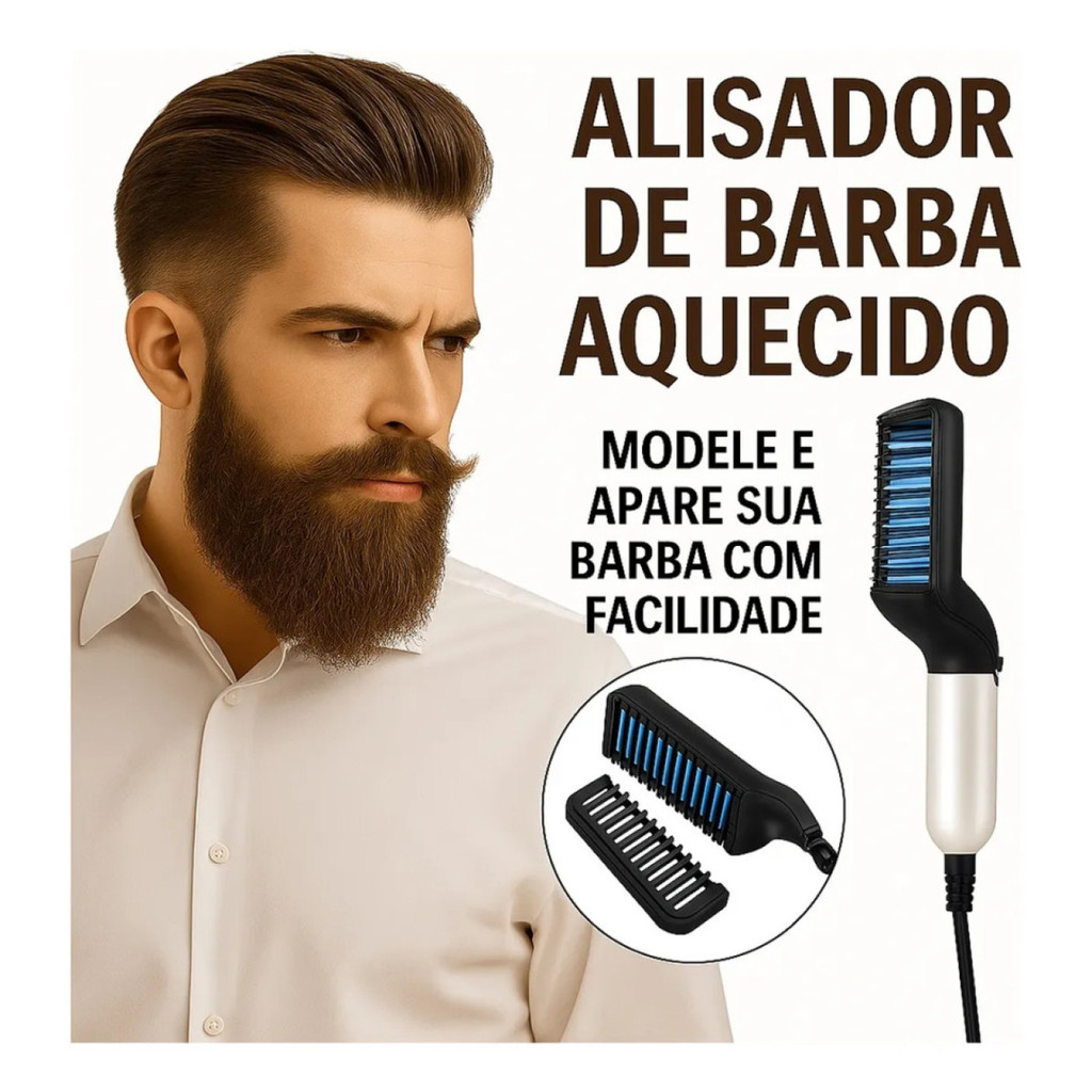 Pente Elétrico Modelador Chapinha Barba Cabelo Masculino  B