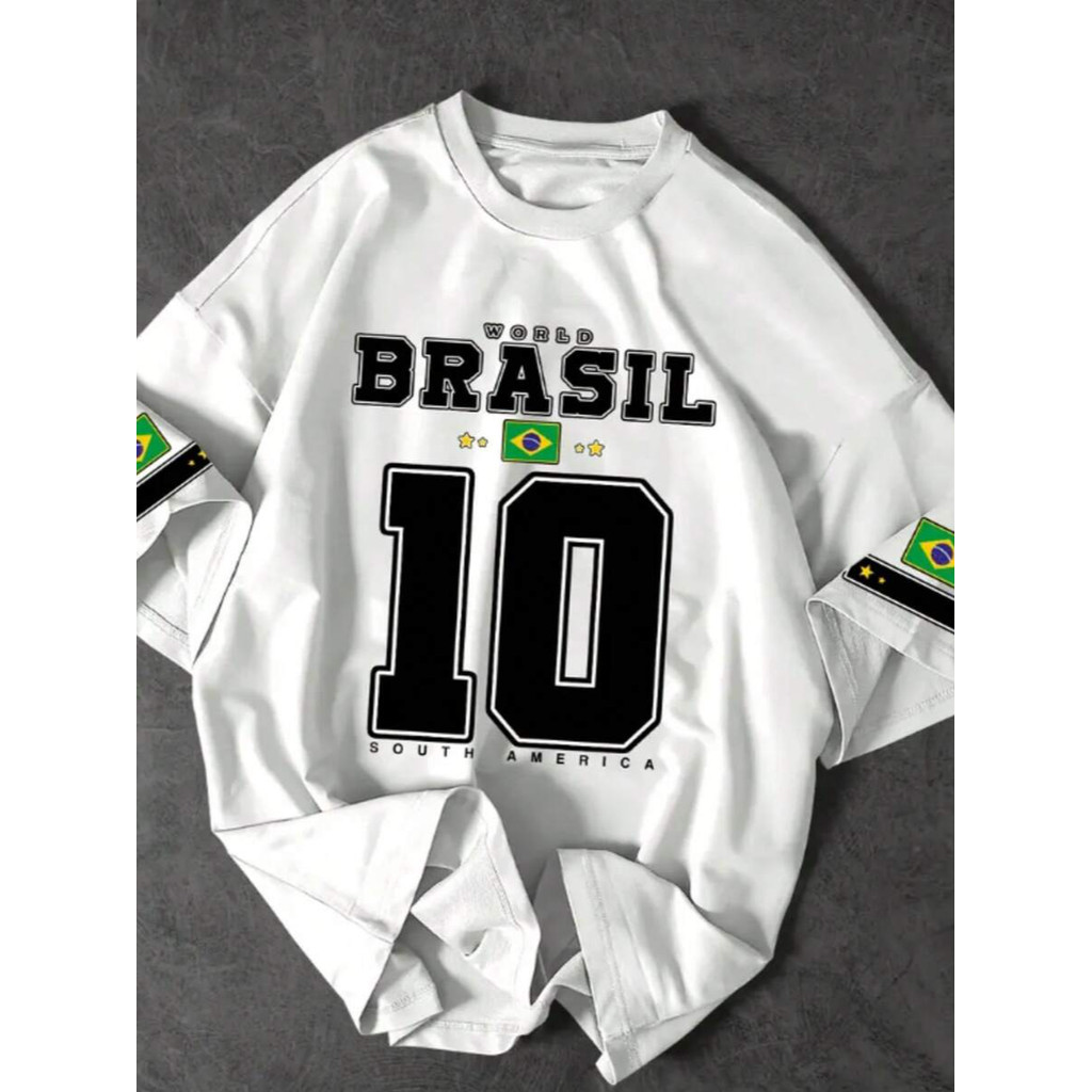 Camiseta Casual Masculina Básica Algodão Estampa Brasil 10 Premium Passeio Balada Academia Caminhada