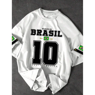 Camiseta Casual Masculina Básica Algodão Estampa Brasil 10 Premium Passeio Balada Academia Caminhada