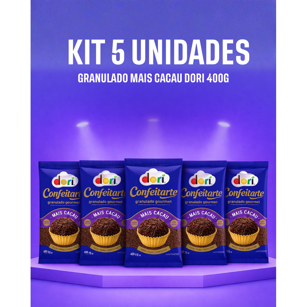 KIT 5 UNIDADES DE GRANULADO MAIS CACAU CONFEITARTE GOURMET DORI 400G