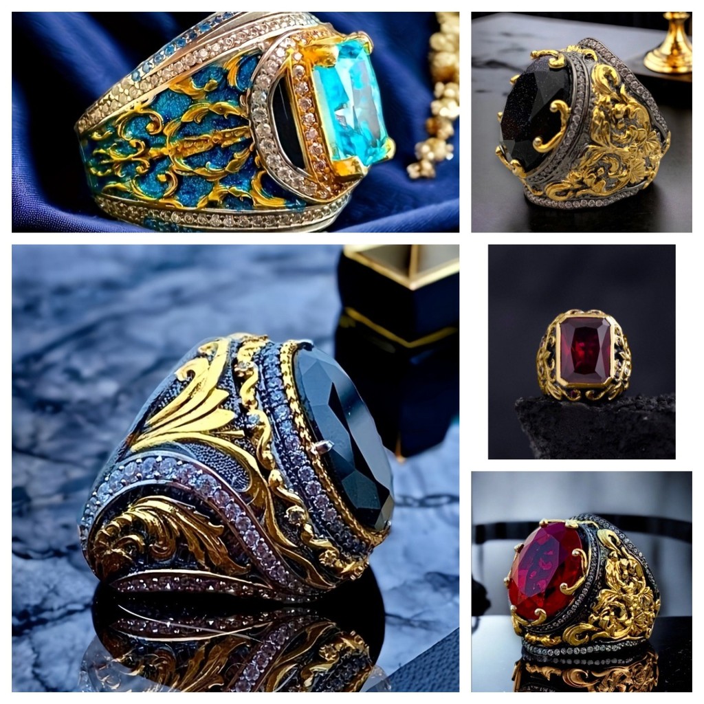 Novo Anel Masculino Esmeralda Vermelha Incrustada Turquia Retro Dominador Personalidade Para Participar O Banquete Jóias