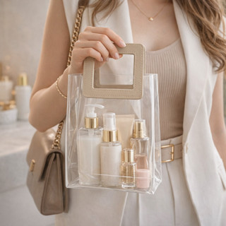 Kit Sacola Bolsa Transparente Reforçada Com Alça de Couro Quadrada em Oferta na Shopee