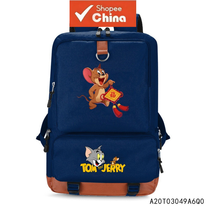 Mochilas escolares infantis de anime Tom e Jerry 43cm à prova d'água para meninos, meninas, jovens estudantes, bolsa par