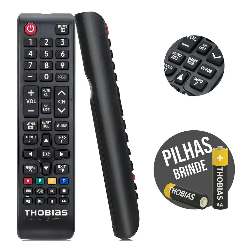 Controle Remoto Para Tv Samsung Smart Hub Universal Com Pilhas Thobias Eletro