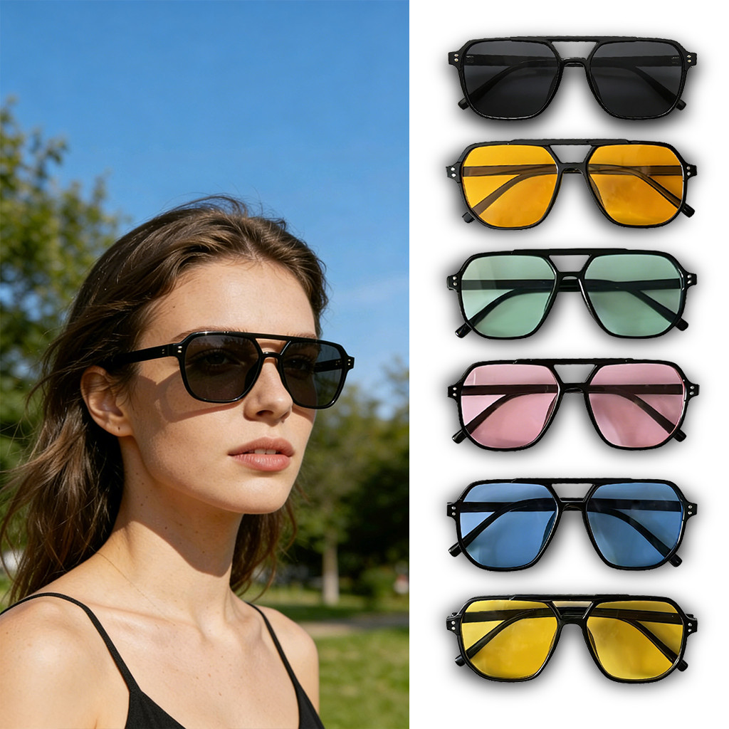 Óculos De Sol Retrô De Feixe Duplo , Armação Grande , Proteção UV , Lentes Oceânicas Em Chá Preto/Amarelo Para O Inverno em Oferta na Shopee