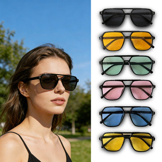 Óculos De Sol Retrô De Feixe Duplo , Armação Grande , Proteção UV , Lentes Oceânicas Em C…
