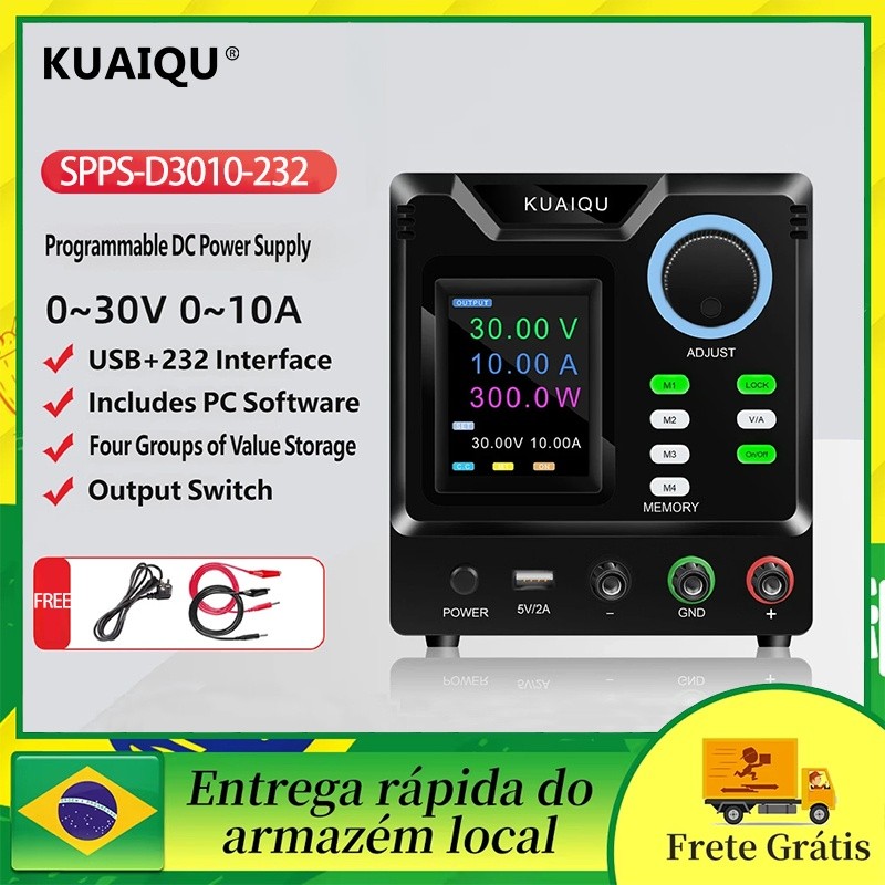 Fonte de Alimentação de KUAIQU 30V Ajustável Fonte de Alimentação de Bancada para Laboratório Programável com Memória
