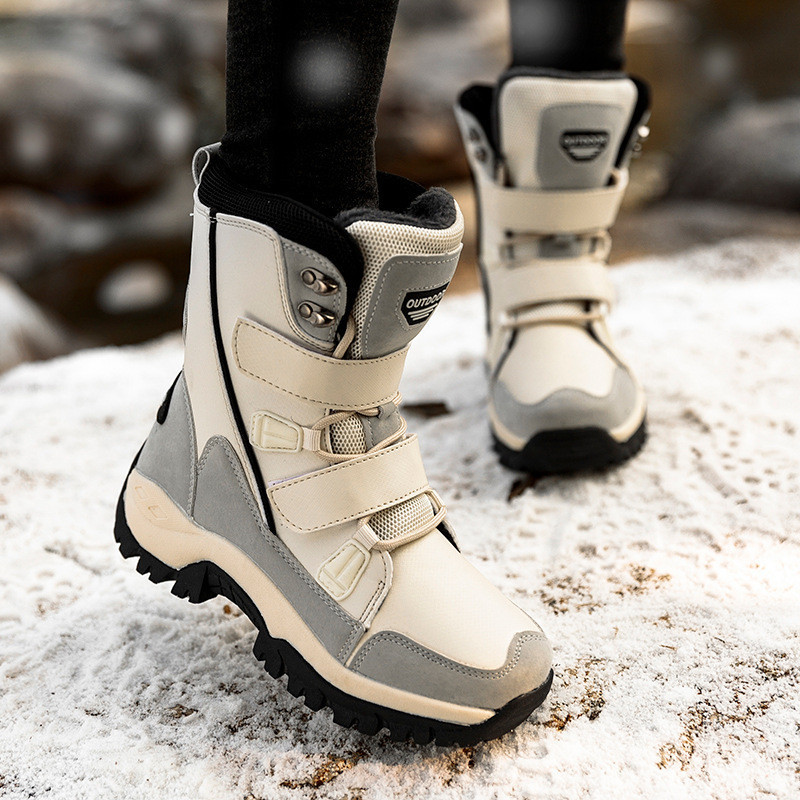 Botas de neve femininas de novo estilo, cano médio, forradas com veludo espesso, quentes, tamanho grande, para esqui ao