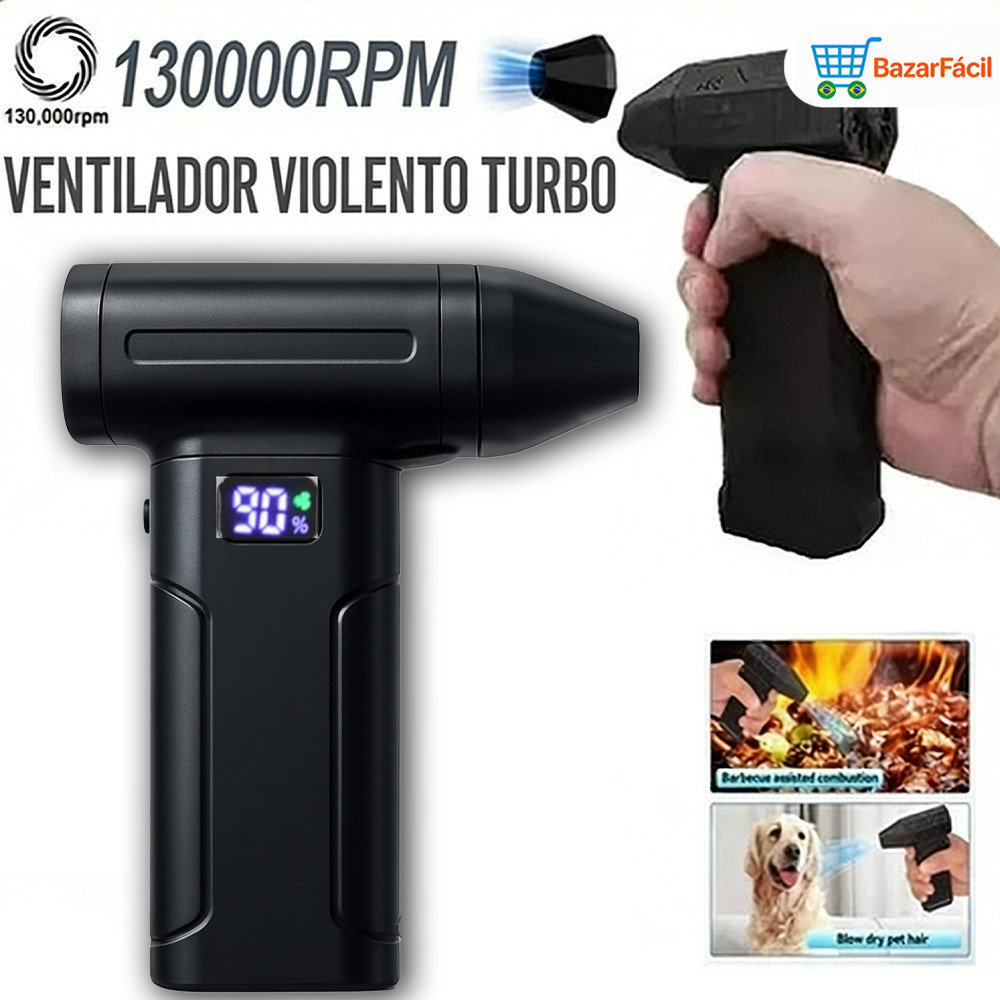Mini Soprador Turbo de Ar Jato Elétrico Sem Fio 130.000 RPM, Portátil para Limpeza de Equipamentos e Churrasco